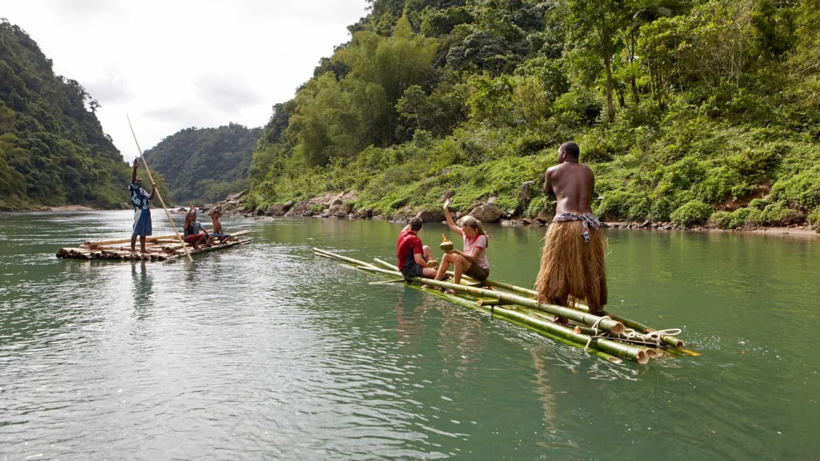 Bamboo rafts on a Fijian river